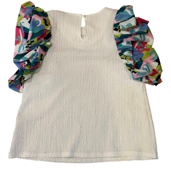 White Textured Top with Bright Puff Sleeves – THML Size S - Picture 3 of 8